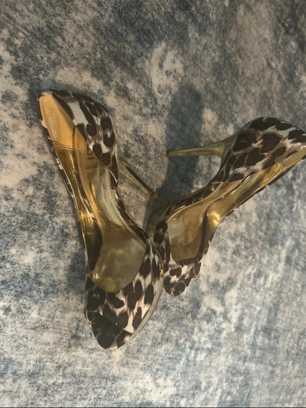 Bakers Leopard Print Peep-Toe Stiletto Heels in Gold and Brown